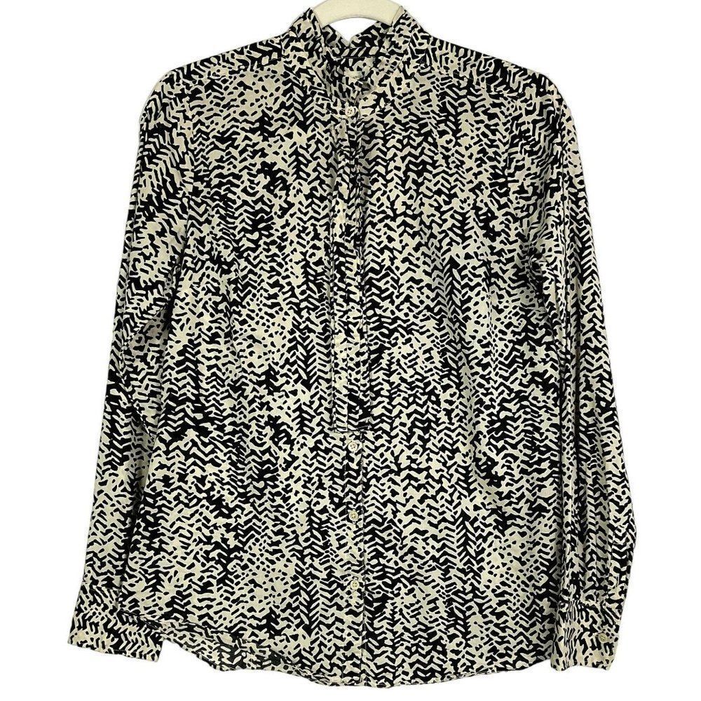 J. Crew Strada Fan Placket Perfect Shirt, Black/Cream, 100% Cotton, size 4 - Picture 6 of 13